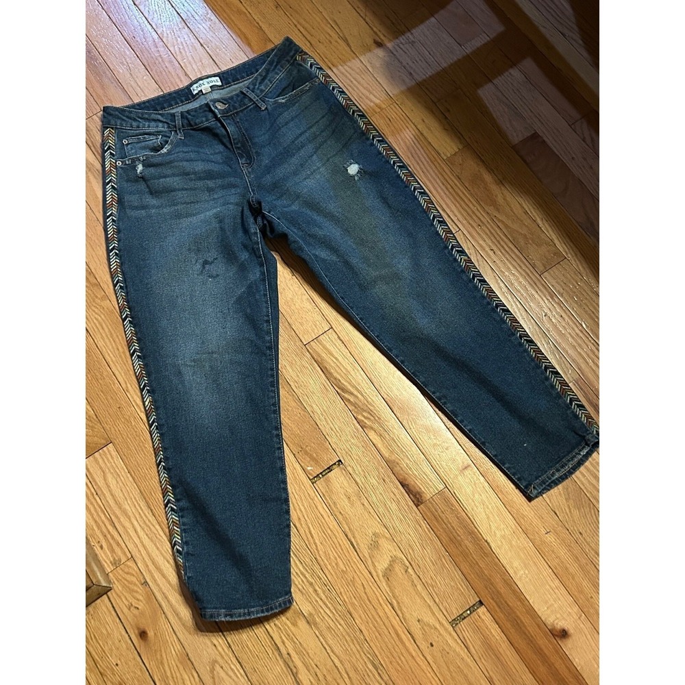 Knox Rose Blue Embroidered Side Stripe Straight Le Jeans Size 8 T37-11